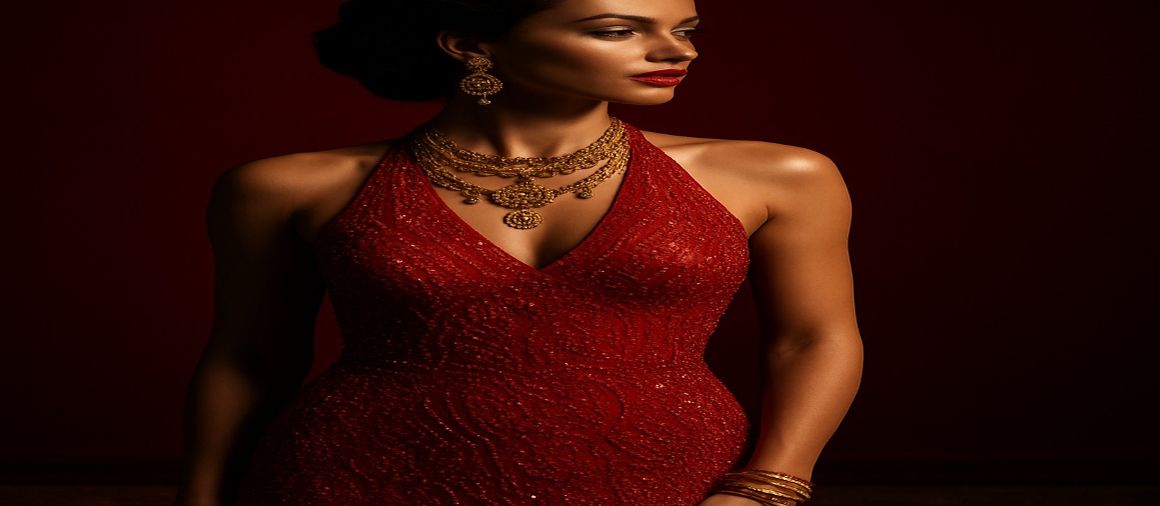 গেমিং প্ল্যাটফর্ম 7ezbd-র টেবিলে লাল পোশাকে সজ্জিত এক নারী কর্মী